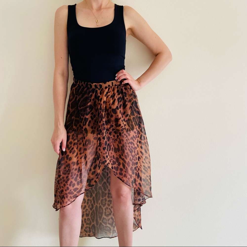 San joy leopard print asymmetrical high low  mini skirt - Picture 5 of 10